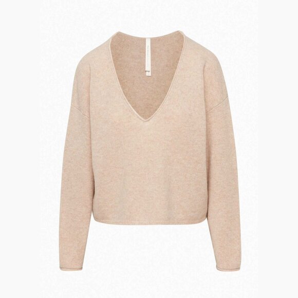 Aritzia Babaton Beige Oversized V Neck Genre Cashmere Sweater Size M - Picture 1 of 7